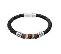 Kuzzoi 0201833119 Bouddha Bracelet en cuir pour homme avec fermoir magnétique massif et éléments en argent sterling 925, 6 mm de large, longueur 19 cm - 23 cm