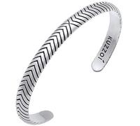 kuzzoi 0212851118_19 Bracelet bouddhique pour homme, rigide et ouvert, fait main en véritable argent Sterling 925 massif et poli, avec gravure, 19 cm 7 mm de large 22 g