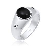 Kuzzoi 0602932120 Chevalière ovale pour homme avec onyx noir, 9 mm de large, en argent sterling 925, avec logo oxydé noir, bague pour homme dans la taille de la bague 60-66, 64.0000, Argent sterling