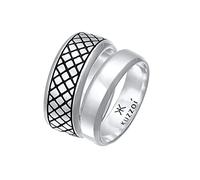 Kuzzoi 0607653021 Lot de 2 bagues en argent sterling 925 oxydé poli pour homme, look basique et décontracté, tailles 60-66, Argent
