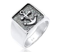 Kuzzoi Bague chevalière pour homme - Largeur : 14 mm - En argent sterling 925 oxydé noir avec symbole d'ancre - Bague pour homme - Taille de la bague 60-66 - 0607970419, Argent sterling