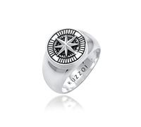 Kuzzoi Bague chevalière pour homme ronde, massif 15 mm de large en argent sterling 925, noir oxydé avec symbole de boussole, bague pour hommes de taille 60 - 66, 0605832820, 60, Argent sterling