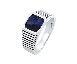 Kuzzoi Bague chevalite pour homme avec plaque de sodalite - Bague classique (10 mm) de large en argent sterling 925 - Bague en argent massif pour homme
