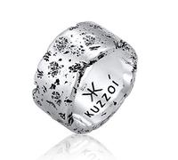 Kuzzoi Bague Homme en Argent Sterling 925 - Bague Martelée Oxydée - Style Rustique (12,5 mm)