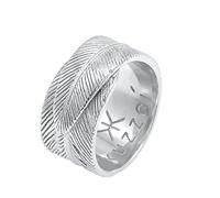 Kuzzoi Bague massive pour homme (12 mm) au design plume, large bague pour homme en argent sterling 925, bague pour homme au look vintage, taille 60-66, 0608970221, Argent sterling