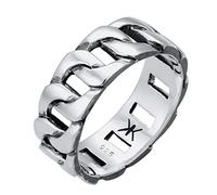 Kuzzoi Bague massive pour homme (8 mm) en design Panzer noir oxydé, bague en bande pour hommes en argent sterling 925, bague avec look chaîne épaisse, taille de bague 60-66, 0608382919, Argent