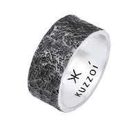 Kuzzoi Bague pour homme (10 mm) massif, forge manuelle, bague en bande pour hommes en argent sterling 925, bague argentée cool avec look usé, bague à structure rustique oxydée, taille de bague 60 - 66