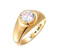 Kuzzoi Bague pour homme en argent 925 plaqué or 24 carats avec zircone - Chevalière avec pierre - Pour homme - Taille 60-66 - 0608232924, 60, Pierre précieuse, Zircone cubique