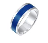 Kuzzoi Bague pour homme en argent 925 poli à rayures émaillées bleu largeur 8 mm 0612731523, émail