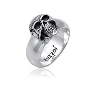 Kuzzoi Bague pour homme en forme de tête de mort massif de 10 mm de large en argent sterling 925 oxydé noir avec gravure,bague pour homme taille de la bague 66