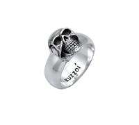 Kuzzoi Bague pour homme en forme de tête de mort massif de 10 mm de large en argent sterling 925 oxydé noir avec gravure,bague pour homme taille de la bague 66
