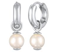 Kuzzoi Boucles d'oreilles créoles rondes pour homme en argent 925 (12 mm) - Boucles d'oreilles classiques avec perle de coquillage 0301482624, Argent sterling