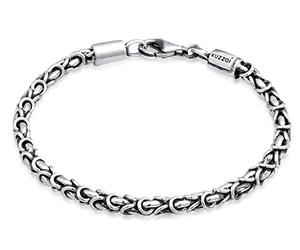 Kuzzoi Bouddha - 0202332422 - Bracelet en argent sterling 925 massif pour homme - Bracelet à maille royale 4 mm en argent 925 oxydé - Bracelet massif pour hommes - Poids 16 g, 21, Argent sterling