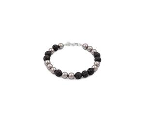 Kuzzoi Bouddha 0203652525 Bracelet pour homme avec perles de lave (8 mm) et éléments en argent sterling 925 Bracelet de perles pour homme Longueur 19 cm - 23 cm, 23 cm, Argent sterling, Pierre de lave