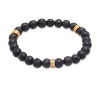 Kuzzoi Bouddha Bracelet élastique en pierre naturelle en perles de lave (8 mm) avec perles en argent sterling 925 plaqué or pour homme Longueur 19-23 cm, Argent sterling Or jaune, Pierre de lave