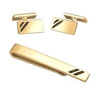 Kuzzoi Boutons de manchette et épingle à cravate pour homme - Design doré - En argent sterling 925 plaqué or avec détails en émail - Cadeau pour homme pour mariage et anniversaire