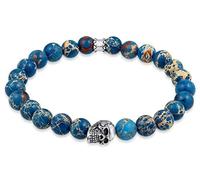 Kuzzoi Bracelet Bouddha pour homme avec perles d'agate bleue et pendentif tête de mort en argent sterling 925, bracelet de yoga, bracelet d'énergie, longueur 19-23 cm, élastique, 0205930619