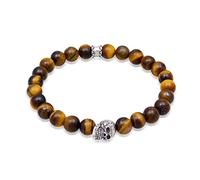 Kuzzoi Bracelet Bouddha pour homme avec perles œil de tigre marron, tête de mort en argent sterling 925, bracelet de yoga, longueur 19-23 cm