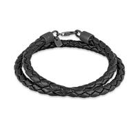 Kuzzoi Bracelet Bouddha pour homme en cuir de vachette tressé (5,5 mm) avec fermoir mousqueton en argent sterling 925 oxydé, longueur 19 cm, Argent sterling Cuir