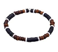 Kuzzoi Bracelet Bouddha pour homme en perles de bois Heishi et noix de coco (6 mm) avec éléments en argent sterling 925 oxydé, bracelet élastique pour homme, longueur 19-23 cm, 23 centimeters, Argent