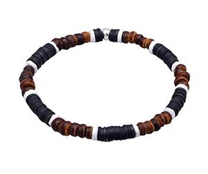 Kuzzoi Bracelet Bouddha pour homme en perles de bois Heishi et noix de coco (6 mm) avec éléments en argent sterling 925 oxydé, bracelet élastique pour homme, longueur 19-23 cm, 23 centimeters, Argent