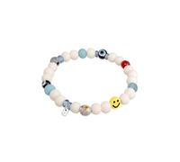 Kuzzoi Bracelet Bouddha pour homme en verre recy t perles de résine - Bracelet élastique avec émoji et mauvais œil - Bijoux de festival (Smile Face), 19 Zentimeter, Verre Résine Argent sterling