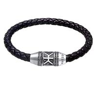 Kuzzoi Bracelet en cuir tressé noir « Bouddha » pour homme avec fermoir magnétique en argent sterling 925, largeur 29 mm, longueur 19-23 cm, 0201561119, Cuir,