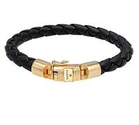 Kuzzoi Bracelet en cuir véritable noir tressé pour homme avec fermoir en argent sterling 925 plaqué or