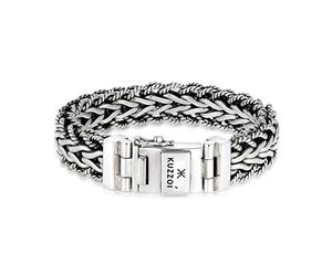 Kuzzoi Bracelet gourmette fabriqué à la main en argent sterling 925 massif oxydé avec fermoir à boîtier et logo gravé, 15 mm de large, 95 g de poids
