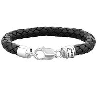 Kuzzoi Bracelet pour homme en cuir noir avec fermoir en argent massif 925 - 235041, 21 centimeters, Argent massif 925. Cuir, Sans pierre.,