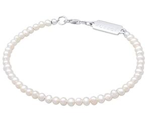 Kuzzoi Buddha 0205521622 Bracelet pour homme avec perles d'eau douce de 3 mm de forme ovale en argent sterling 925 Unisexe Longueur 19-23 cm, 23 cm, Acier inoxydable, Perle