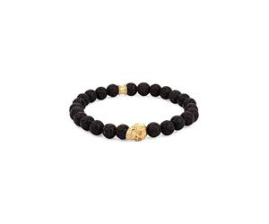 Kuzzoi Buddha 0207261725 Bracelet pour homme avec perles de lave (noir) et perle tête de mort en argent sterling 925 Bracelet d'énergie, longueur 19-23 cm, 23 cm, Argent sterling, Pierre de lave Perle