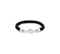 Kuzzoi Buddha 0207631725 Bracelet pour homme en cordon textile noir (5 mm) avec fermoir à ressort en argent sterling 925 Longueur 19-23 cm, 19 cm, Argent sterling, Pas de gemme
