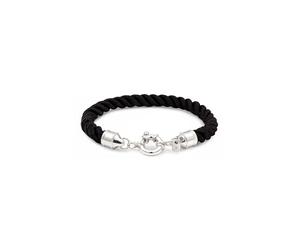 Kuzzoi Buddha 0207631725 Bracelet pour homme en cordon textile noir (5 mm) avec fermoir à ressort en argent sterling 925 Longueur 19-23 cm, 23 cm, Argent sterling, Pas de gemme