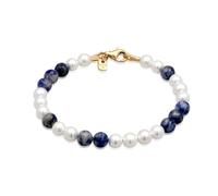 Kuzzoi Buddha 0209522624 Bracelet de perles en argent sterling 925 avec perles d'agate bleues (6 mm) Longueur 19-23 cm, 21 cm, Argent sterling, Agate Perle