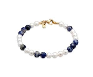 Kuzzoi Buddha 0209522624 Bracelet de perles en argent sterling 925 avec perles d'agate bleues (6 mm) Longueur 19-23 cm, 21 cm, Argent sterling, Agate Perle