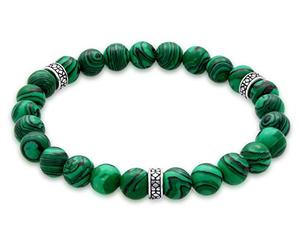 Kuzzoi Buddha 0210240919 Bracelet pour homme avec perles en malachite verte et perles en argent sterling 925, bracelet de yoga, bracelet d'énergie, longueur 19-21 cm, élastique, 0210240919, 21