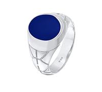 Kuzzoi Chevalière ovale pour homme en émail bleu massif 13 mm de large en argent sterling 925 oxydé noir, bague pour homme, taille 54-66, 0609671521, 66, Émail