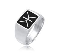 Kuzzoi Chevalière pour homme - Largeur : 14 mm - En argent sterling 925 - Logo en émail noir - Bague pour homme - Taille 60-66 - 0601860719, Argent, Pas de pierre précieuse