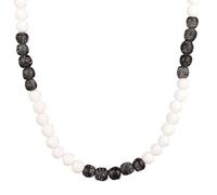 Kuzzoi Collier Bouddha pour homme en perles de verre recy s (7-10 mm) en blanc et noir avec éléments en perle en argent 925 Chaîne de surfeur pour homme Longueur env. 50 cm, Argent sterling Verre