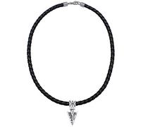 Kuzzoi Collier en cuir pour homme avec pendentif flèche en argent sterling 925 massif, chaîne en cuir de vachette tressé noir, longueur 50 cm, épaisseur 5,5 mm, chaîne de surfeur, chaînes pour homme