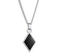 Kuzzoi Collier Homme Femme Garçon Argent Sterling 925 Pendentif Émail Losange 11 mm Chaîne Cubain 55 cm Mousqueton Bijoux Tendance Urban Classics