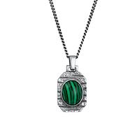 Kuzzoi Collier pour homme avec pendentif en pierre précieuse, chaîne en argent sterling 925, pendentif vintage avec pierre précieuse malachite, chaîne en argent pour homme, longueur 60 cm