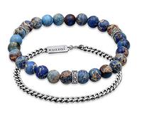 Kuzzoi Ensemble de bracelets Bouddha pour homme, un bracelet élastique en pierre précieuse avec perles en argent, perles d'agate bleue et un bracelet gourmette pour homme, en argent sterling 925