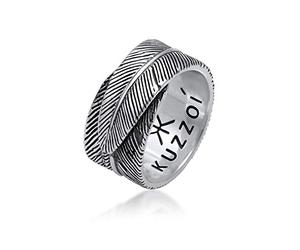 Kuzzoi M.Ring massif oxydé conception poids plume noir, anneau de bande formade de 925 bague en argent sterling d'apparence ancienne 64