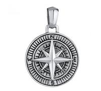Kuzzoi Pendentif boussole en argent (30 mm) pour chaînes, argent sterling 925 massif pour colliers, accessoire rose des vents de très haute qualité et exclusif (noir, argent oxydé) pour homme