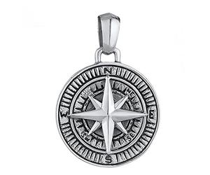 Kuzzoi Pendentif boussole en argent (30 mm) pour chaînes, argent sterling 925 massif pour colliers, accessoire rose des vents de très haute qualité et exclusif (noir, argent oxydé) pour homme