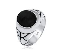 Kuzzoi Signet Anneau ovale émail noir, solide 13 mm de large en argent 925, bague en argent oxydé noir décoré 64
