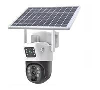 KVBRUI Caméra de Surveillance extérieure Solaire 12 MP, Zoom x10, Triple Objectif, Double écran, 6K, 4G, WiFi, PTZ, Conversation bidirectionnelle, Suivi Automatique des Personnes, V380Pro(Purple)