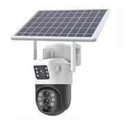 KVBRUI Caméra de Surveillance extérieure Solaire 12 MP, Zoom x10, Triple Objectif, Double écran, 6K, 4G, WiFi, PTZ, Conversation bidirectionnelle, Suivi Automatique des Personnes, V380Pro(Red)